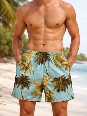 Tommy Bahama Paradise Nation Tropical Swim Trunks Blue Palm Floral L Vacation